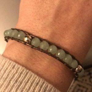 Aqua and brown beaded bracelet